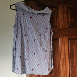 Talbots Grey/blue With Lady Bugs Sleeveless Sailor Collar Blouse